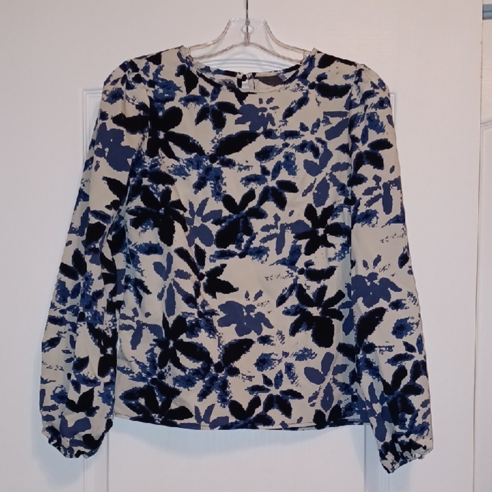 SHEIN Blue and Cream Floral Blouse